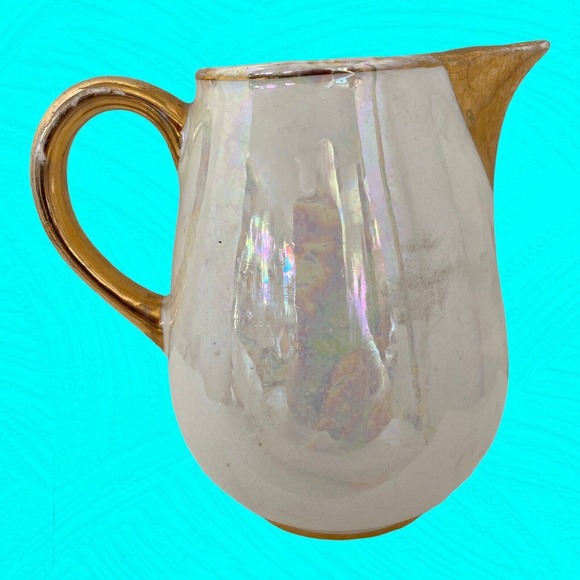 Edwin M Knowles Lusterware Creamer Gold Trim Signed 4” Vtg - Picture 2 of 9